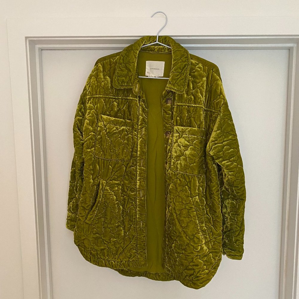 Anthropologie Chartreuse Quilted Shirt Jacket size Small